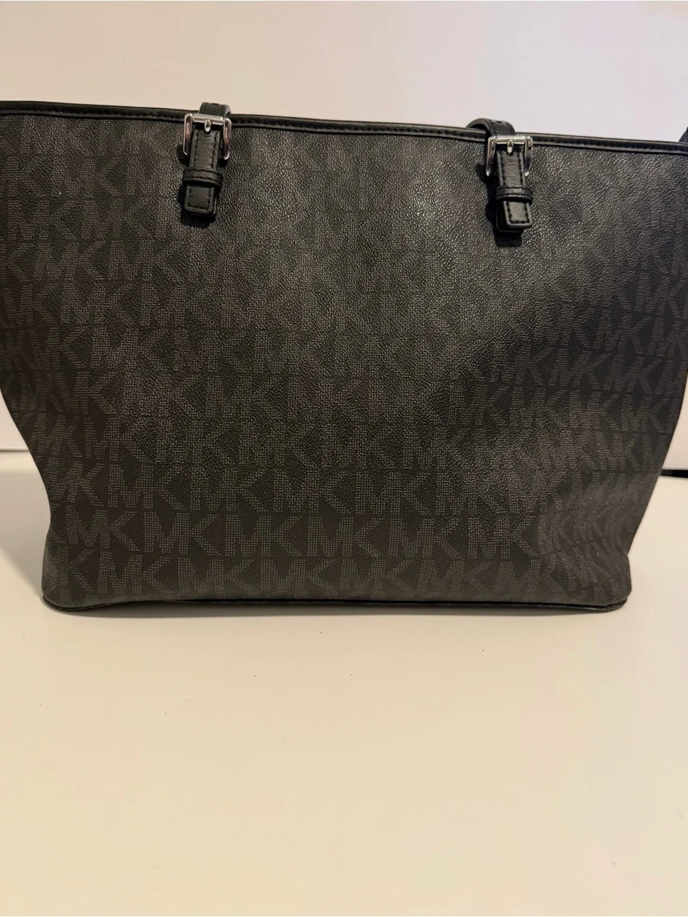 Michael Kors Black MK Signature Tote with Silver Charm